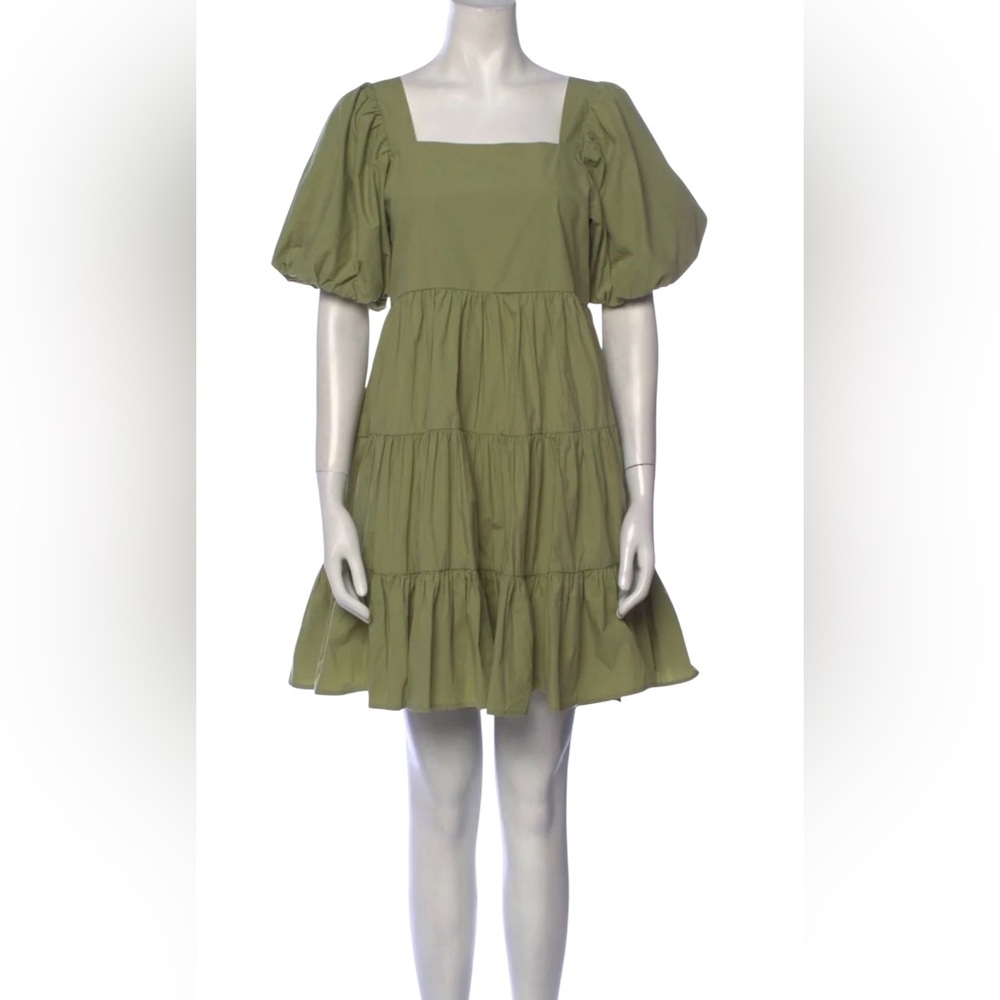 Oak + Fort Artichoke Green Puff-Sleeve Tiered Dress